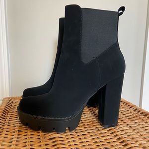 Sexy faux suede black platform heeled ankle boots